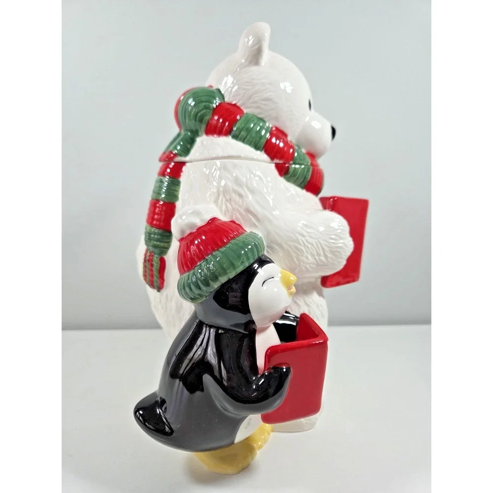 Vintage Rare Hand Painted CELLAR Bear &‎ Penguin Cookie Jar Original Box